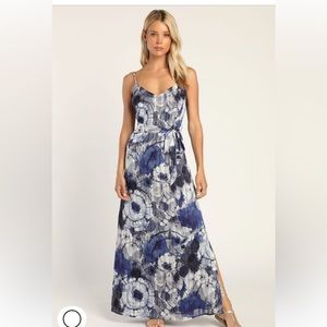 Lulus Blue Sparkling Navy Blue Floral Maxi